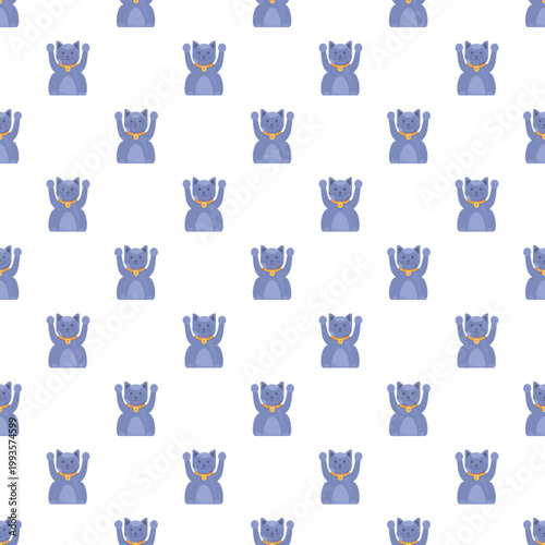 Blue maneki neko lucky cats forming a repeating tiled pattern