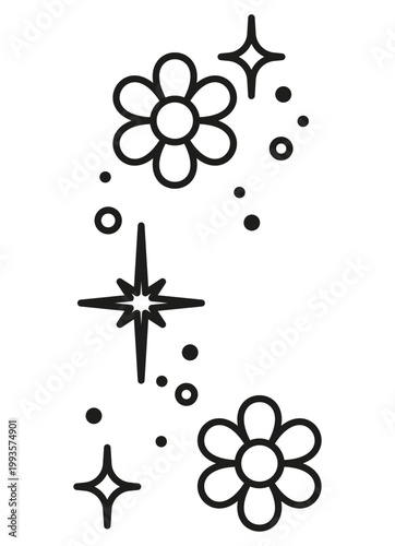 Vertical floral sparkle doodle border