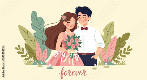 Happy Newlywed Couple Celebrating Their Wedding Day Together.