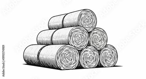 Stack of round bales in a pyramid on a flat surface