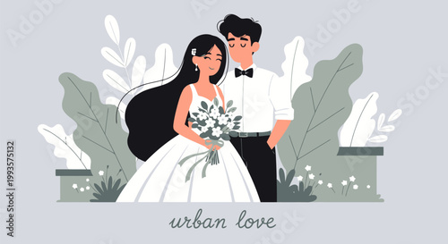 Happy Newlywed Couple Embracing on Their Wedding Day.