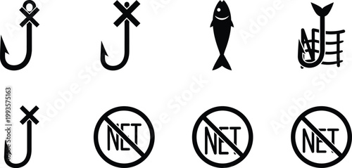 Black and white pictograms depicting fishing restrictions and prohibited activities