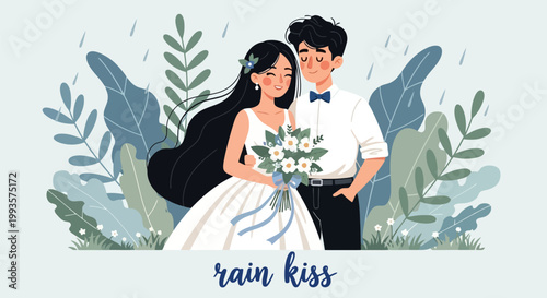 Happy Newlywed Couple Embracing on Their Wedding Day.