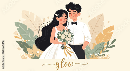 Happy Newlywed Couple Embracing on Their Wedding Day.