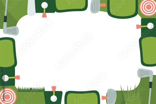 Golf elements and green shapes form a playful sports-themed border frame.