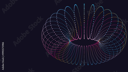 Принти на полотні Abstract Torus Illustration: A vibrant, geometric torus design formed from countless dots, creating a mesmerizing visual display on a dark background