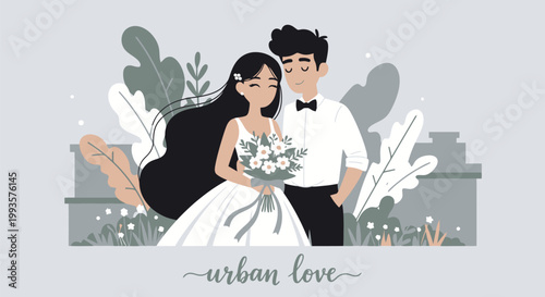 Happy young couple celebrating their wedding day with love and joy.