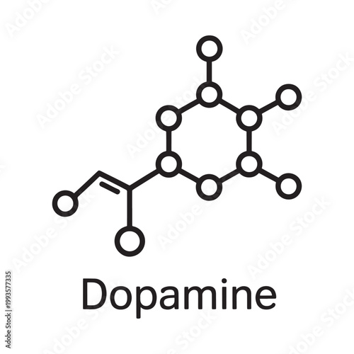 Diagram of dopamine molecule with labeled name below the structure