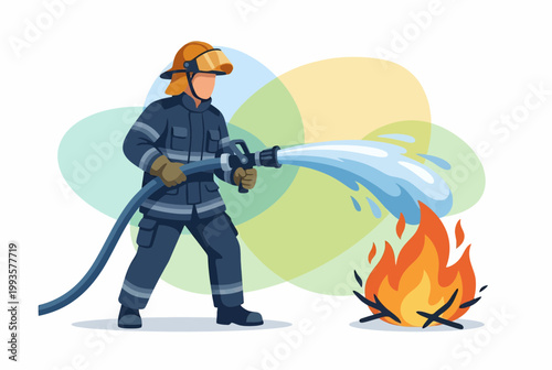 Firefighter spraying water from a hose to extinguish fire