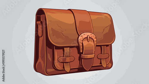 Old Rustic Leather Satchel Vector Mens Briefcase With Double Strap Design