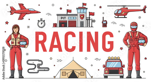 Racing Event Elements with Pilots and Vehicles.