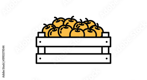 Wooden crate overflowing with fresh yellow apples illustration representing harvest, farming, and organic produce.