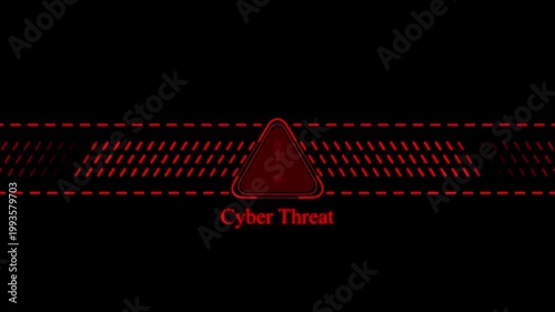 Cyber threat warning alert animation with red digital warning triangle and glitch data stream background