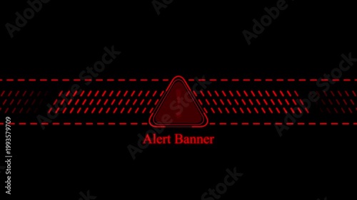 Red digital alert banner with warning triangle and animated glitch lines for emergency notifications and ui