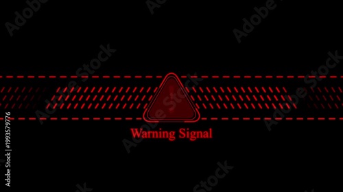 Digital warning signal alert animation, red triangle hazard with glitch effect for cybersecurity and system error