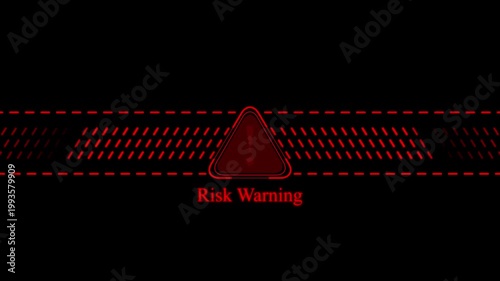 Digital risk warning alert sign with pulsing red triangle and geometric background, for cyber security interface