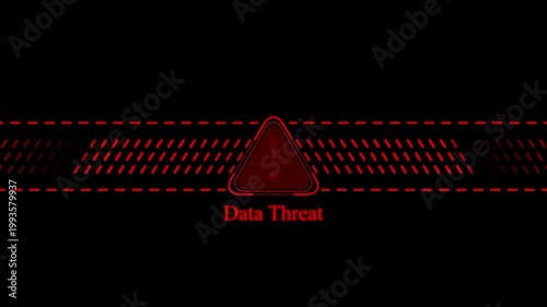 Data threat warning alert animation with red digital warning triangle and glitch effect for cybersecurity concepts