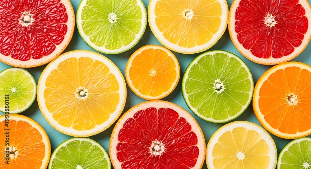 Obraz premium Colorful citrus fruit slices top view