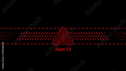 Red digital alert ui warning sign with pulsing data lines, futuristic cyber security interface for tech motion