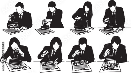 Black Solid HR Executive Stamping Approved Silhouettes Set of Six on White Background