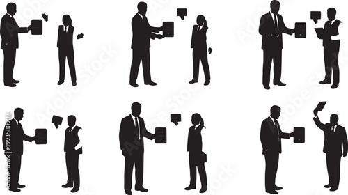 Black Solid HR Director Promotion Letter Silhouettes Set of Six on White Background