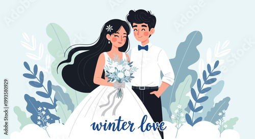Winter Wedding Couple Embracing Love and Romance.