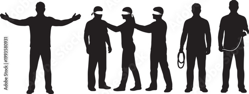Black Solid Hr Staff Organizing Team Building Silhouettes Set of Six on White Background