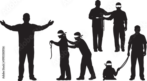 Black Solid Hr Staff Organizing Team Building Silhouettes Set of Six on White Background