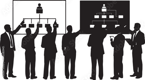 Black Solid HR Staff Pointing Chart Silhouettes Set of Six on White Background