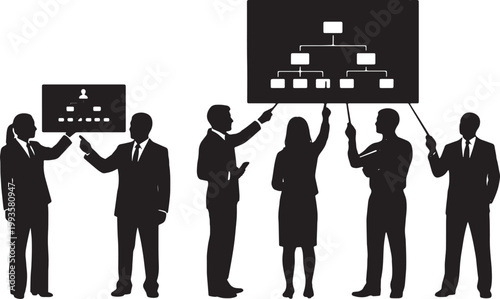 Black Solid HR Staff Pointing Chart Silhouettes Set of Six on White Background