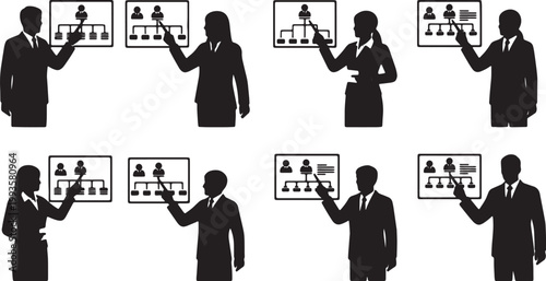 Black Solid HR Staff Pointing Chart Silhouettes Set of Six on White Background