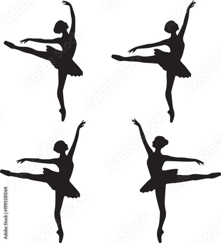 Silhouette collection of graceful ballerinas performing elegant dance poses