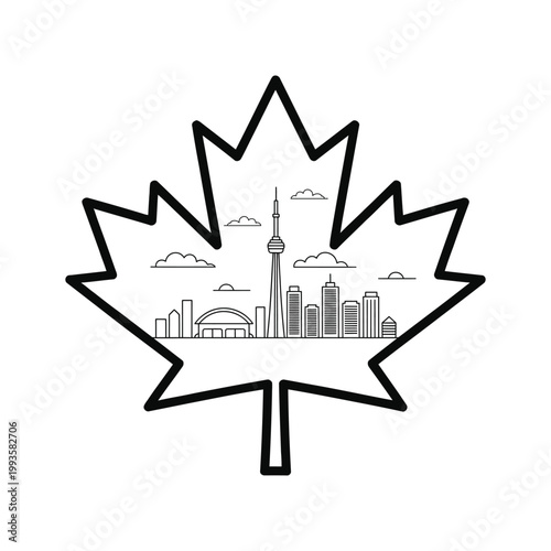 Canada Maple Leaf Toronto Skyline Illustration