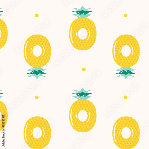 Pineapple shaped swim ring seamless pattern, inflatable pool float background, summer design
