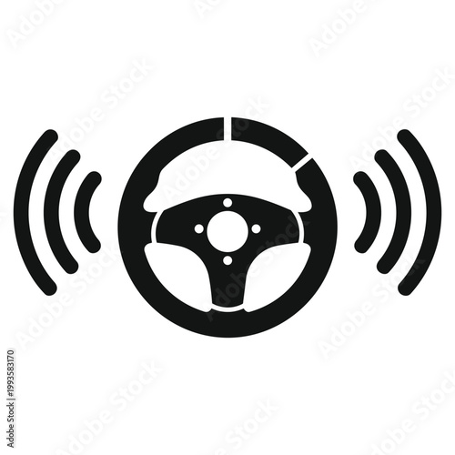Autonomous Driving Steering Wheel Icon Self Driving Car Technology Wireless Signal Sensor Illustration Simple Black Design for Smart Vehicle Automation and Future Transportation Concept