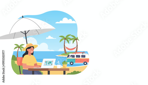 Digital nomad remote work travel business vector