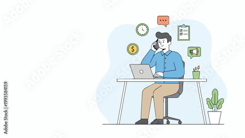 Office multitasking employee productivity business concept