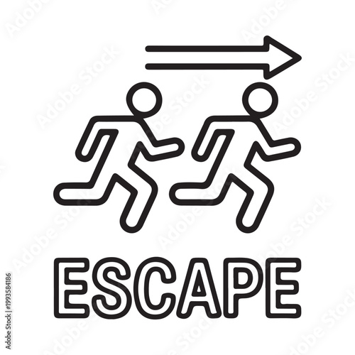 Two figures running with an arrow labeled escape in bold text