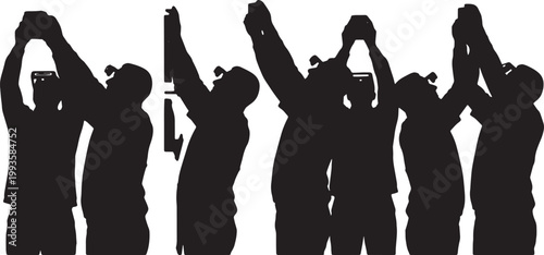 Black Solid AR Smart Glasses Retail Restocking Silhouettes Set of Six on White Background