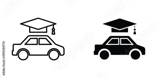 Graduation and car icons representing academic achievement and transportation of graduates
