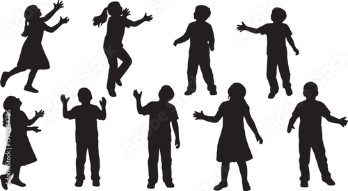 Black Solid AR Smart Glasses Virtual Butterfly Child Silhouettes Set of Six on White Background