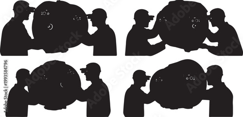 Black Solid AR Smart Glasses Turbine Inspection Silhouettes Set of Six on White Background