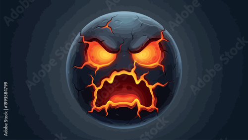 Magma Golem Face Vector Dark Volcanic Stone Monster Character Illustration
