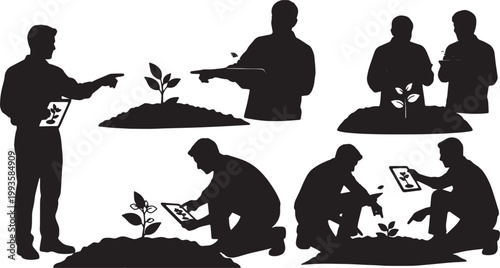 Black Solid AR Tablet Botany Simulation Silhouettes Set of Six on White Background