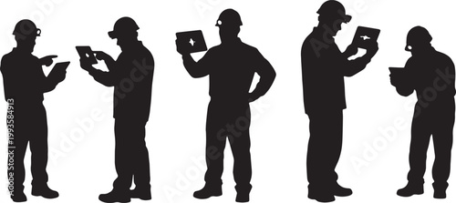 Black Solid AR Tablet Geology Seismic Data Silhouettes Set of Six on White Background