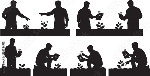 Black Solid AR Tablet Botany Simulation Silhouettes Set of Six on White Background