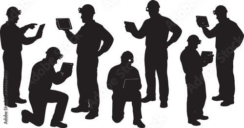 Black Solid AR Tablet Geology Seismic Data Silhouettes Set of Six on White Background