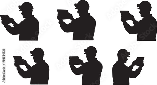 Black Solid AR Tablet Geology Seismic Data Silhouettes Set of Six on White Background