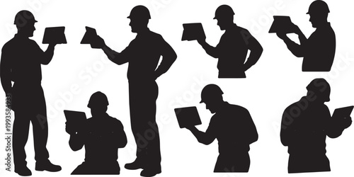 Black Solid AR Tablet Geology Seismic Data Silhouettes Set of Six on White Background