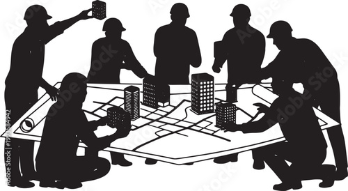 Black Solid AR Tabletop Urban Planning Silhouettes Set of Six on White Background
